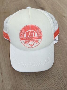 Roxy White and Coral Logo Trucker Hat